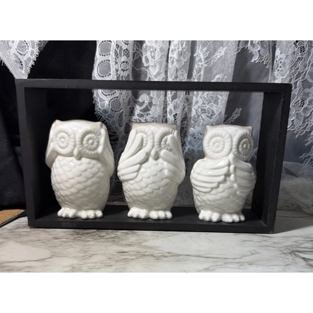 Owls Ceramic in Frame ~ See No Evil, Hear no Evil, Speak No Evil 11.5x6.5 (2976) - Picture 2 of 10